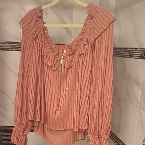 Anthropologie Ruffled Blouse in Coral Stripes